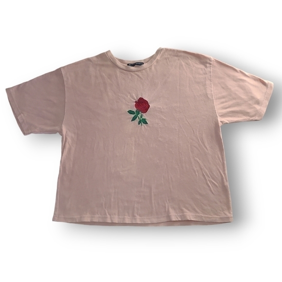 BRANDY Melville Blush Pink Rose Embroidered Aleena Top - Picture 1 of 4